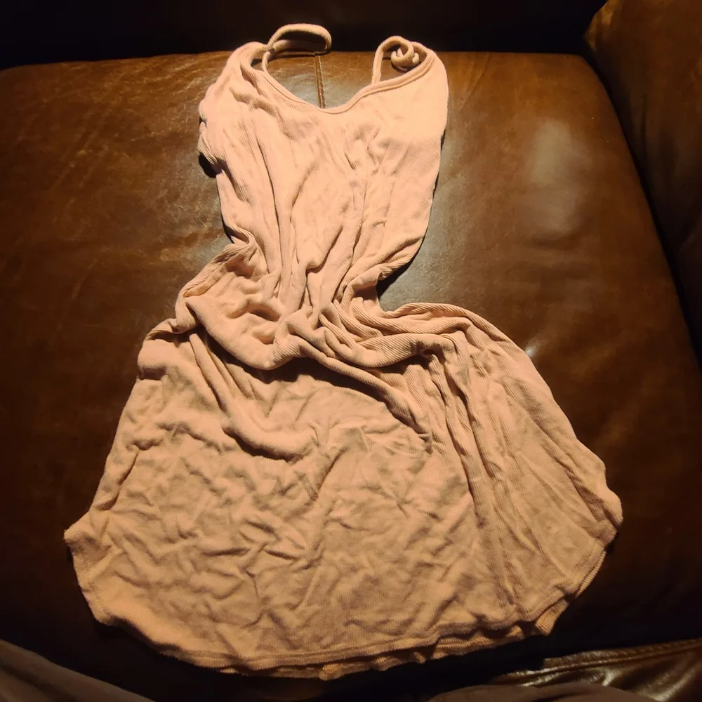 Joah Brown Ribbed Spaghetti Strap Mini Dress - M/L - Sand/Nude Pink Rose - Picture 3 of 5